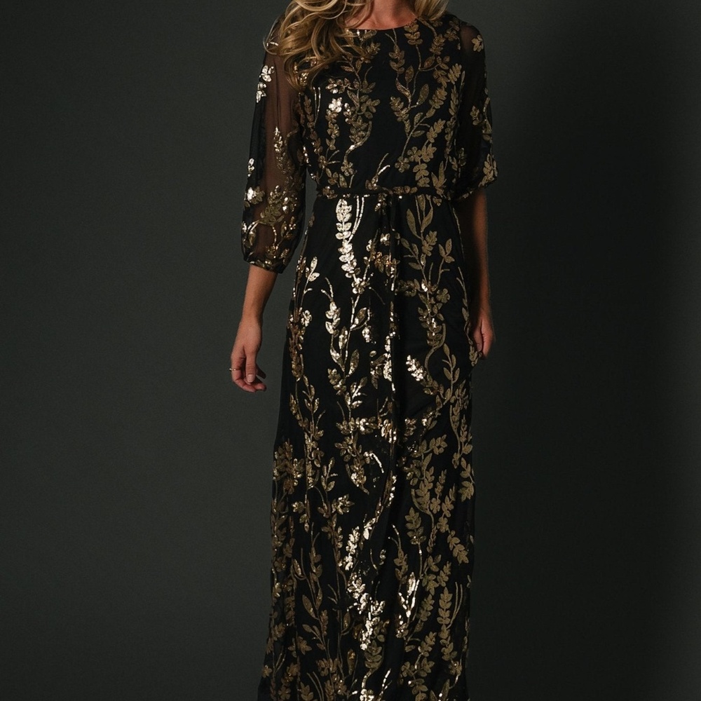 Baltic Born Destiny Sequin Maxi Dress | Black + Gold Size LL